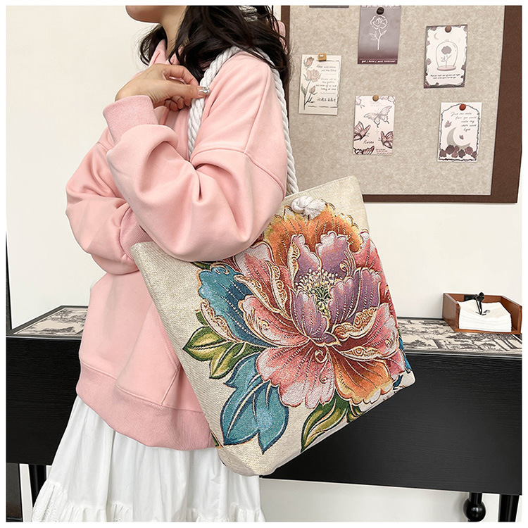 300g Weight Polyester Lining Material Zipper Closure Type Single Shoulder Strap Strap Type Tote Bag Bags Type Holiday, Travel Occasion Canvas Material Elephant Pattern All Seasons Season Women's Gender Ethnic Style, Classic Style Style Square Shape Medium Size Women's Medium Canvas Elephant Ethnic Style Classic Style Square Zipper Tote Bag 无