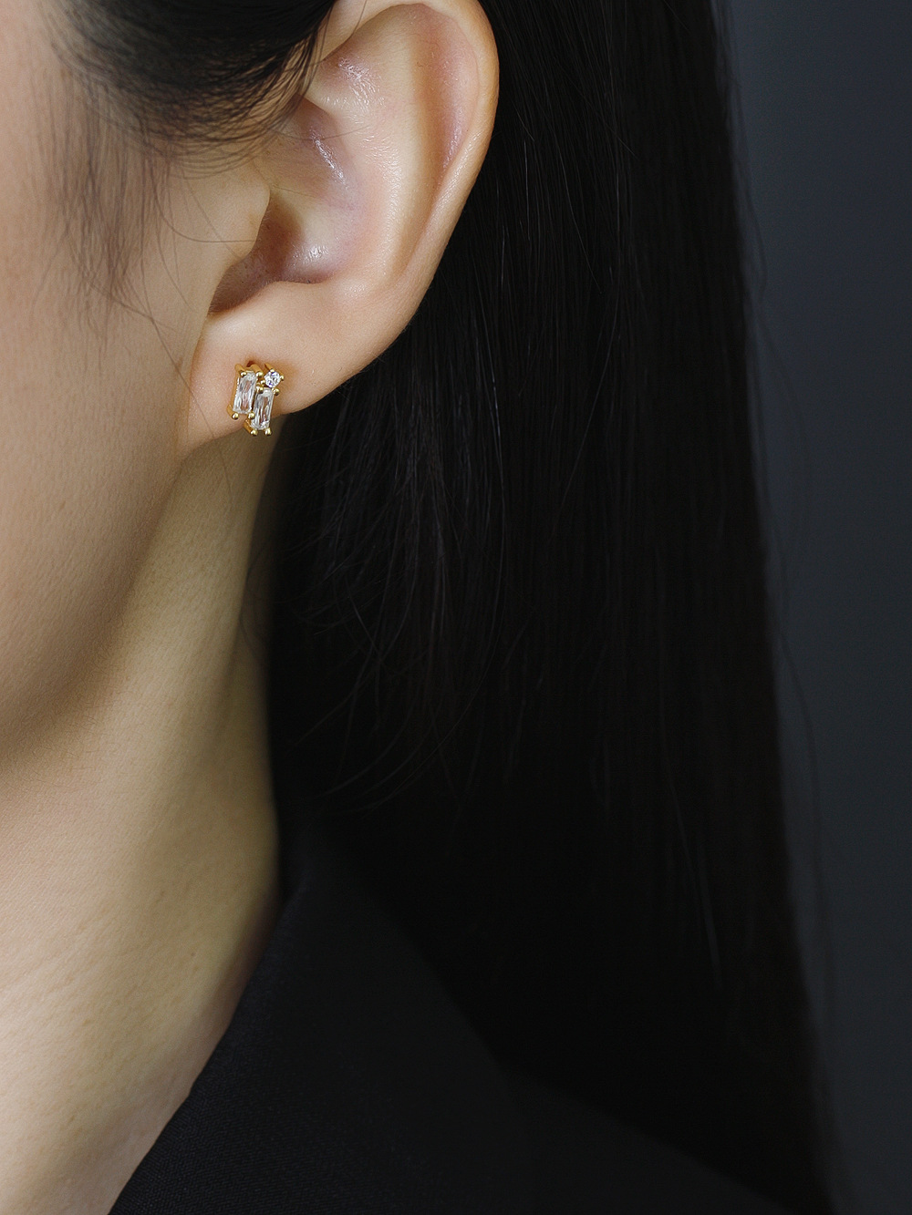 Simple Style Geometric Sterling Silver Inlay Zircon Ear Studs 1 Pair