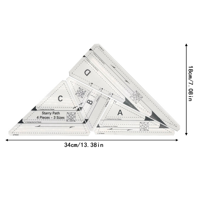 Diseño de prendas de vestir acrílico 90 ° regla de costura de tela de corte de tela doble regla de patrón de tela de corte
