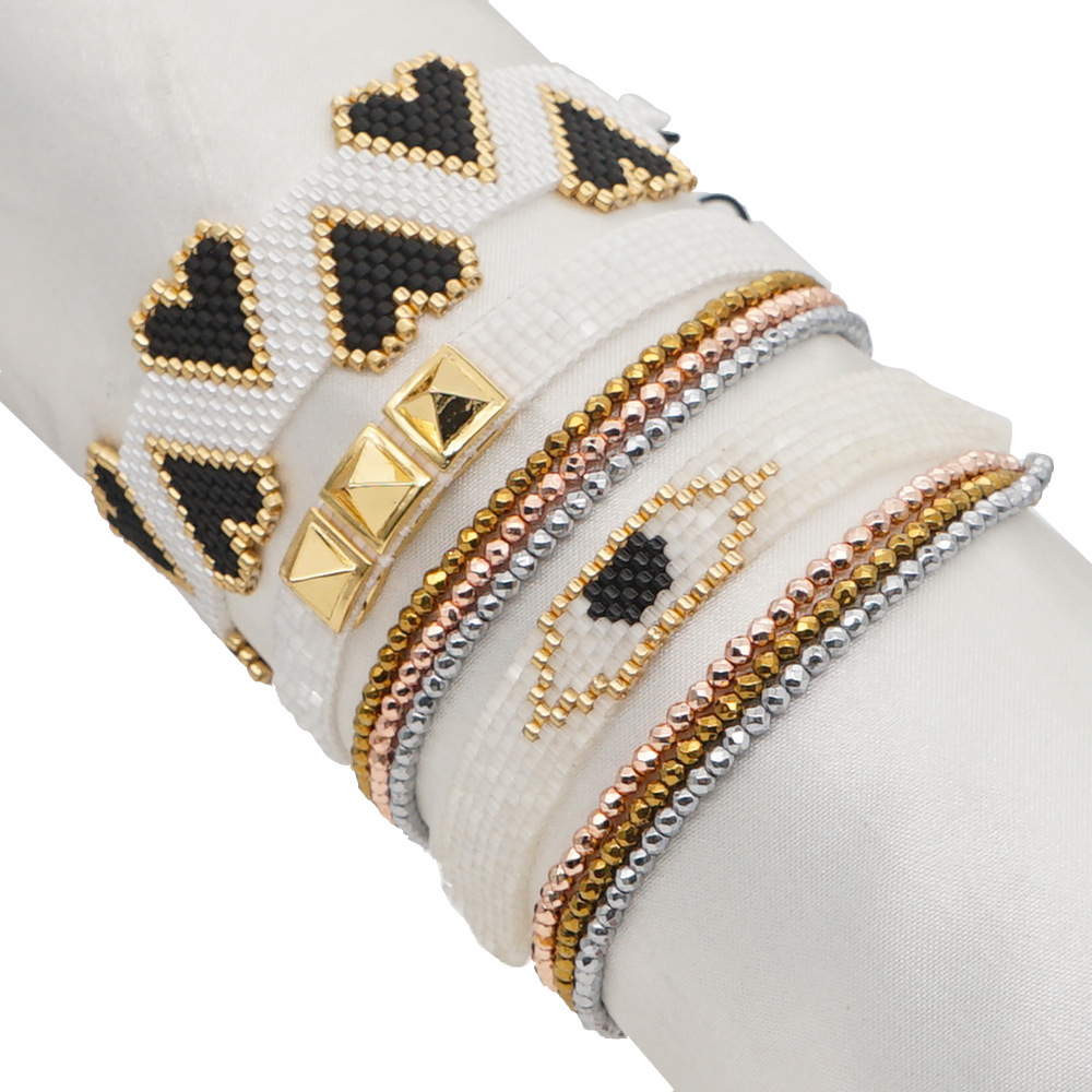 Nihaojewelry wholesale jewelry fashion devils eye rivet Miyuki beads rose gold multilayered bracelet NHGW383946picture1