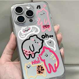 裤衩猫咪适用苹果16大孔16promax手机壳13 14 15新款12 13透明15p