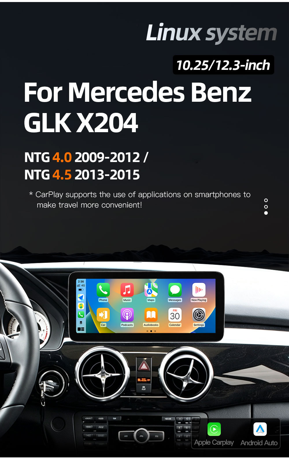 Suitable for Mercedes-Benz Glk X204 (2013-2015) Car Central Control Large Screen Navigation Carplay Player