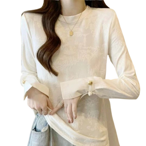 New Chinese Style Embroidered Square-Shoulder Long-Sleeve Women's Top for Spring and Autumn Seasons 2025 New Arrival, Retro National Style Button-Embroidered Base Shirt