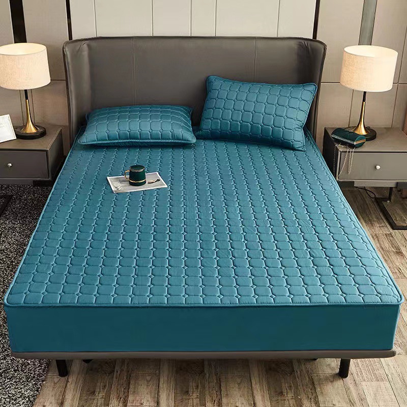 Cotton Quilted Mattress Protector Solid Color Hotel Bed Cover_voghion.com