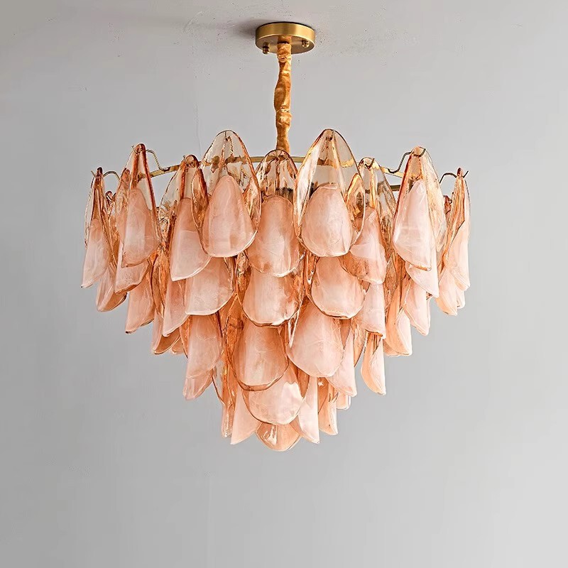 New French Retro Petal Living Room Glass Chandelier Murano Medieval Light Luxury Living Room Bedroom Dining Room Lamps