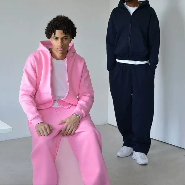 Cross-Border Foreign Trade American Fashion Solid Color Sweatshirt and Sweatpants Set Casual High Street Hip-Hop Rap Streetwear Set