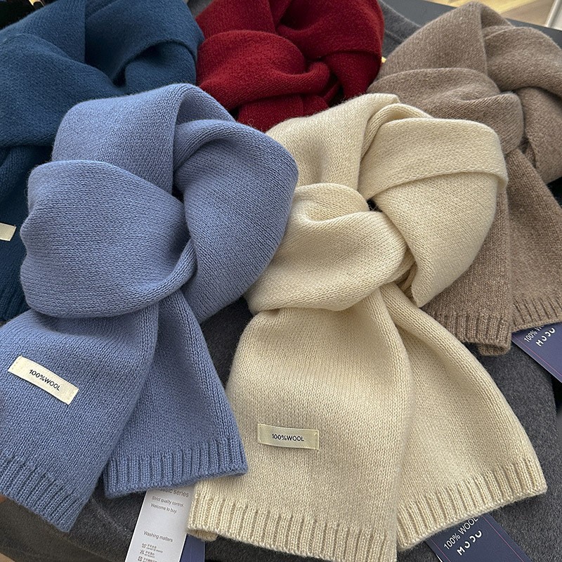 New autumn and winter collection: 100% pure Australian wool scarf for women, solid color, thick knit, warm, lightweight, and exudes a luxurious and high-end feel