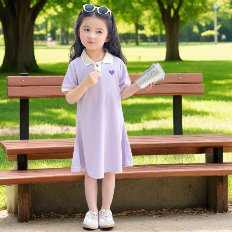 Vestido de collar de niña de verano de chicas extranjeras de color sólido vestido polo nuevo estilo coreano vestido A