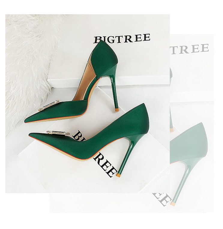 Slim side hollowed-out high heels for women slim heels super high heels rhinestone buckle single shoes_voghion.com