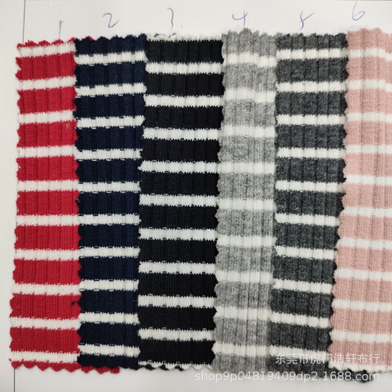 0.3*0.7cm横条双色针织布 32S精棉坑条色织条纹布 春秋打底坑条布