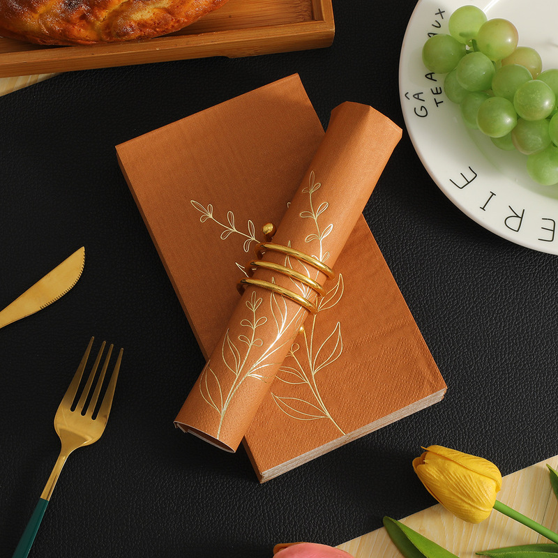 Flower Plant Bronzing Napkin Holiday Party Party High-End Disposable Napkin Solid Color Printed Napkin