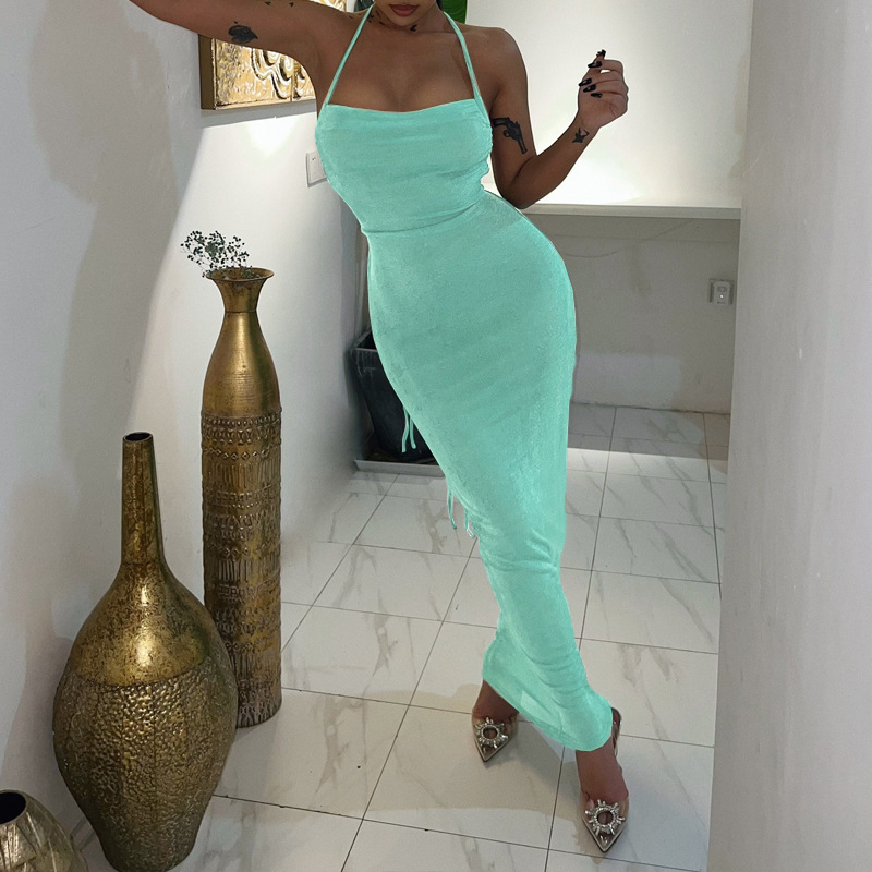 Women'S Gender Backless Design Sexy Style Wholesale Women'S Sexy Backless Solid Color Party Halter Neck Sleeveless Bodycon Dress