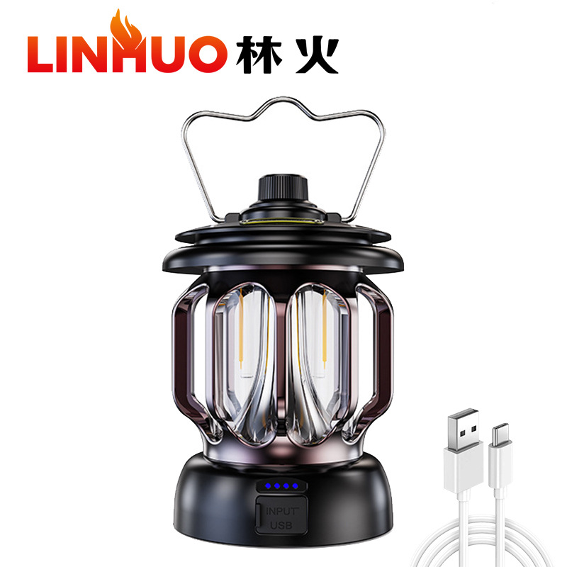 2022 transfronteriza al aire libre camping luz LED retro linterna portátil tienda de Luz Portátil USB recargable camping Luz