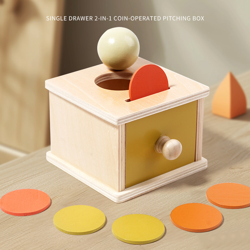 Montessori ayudas didácticas Caja de cajones de madera Caja de monedas de jardín de infantes Caja de lanzamiento Educación Educación Puzzle Juguetes de educación temprana Monterey