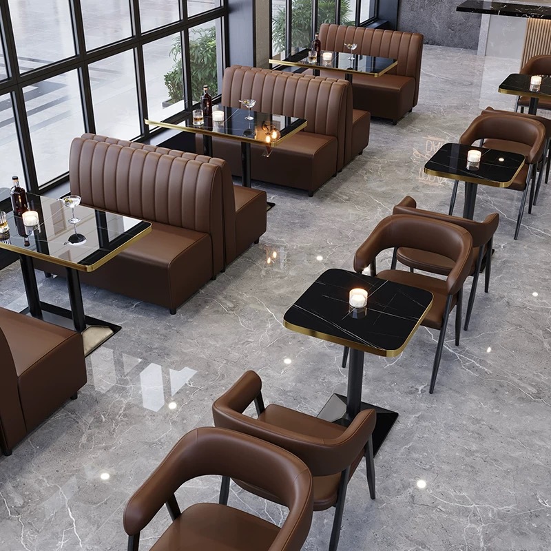 Cafe Bar Lounge Table and Chair Set, Tavern, Western Food, Barbecue, Milk Tea Shop, Sofa, Retro Leisure Dining Booth