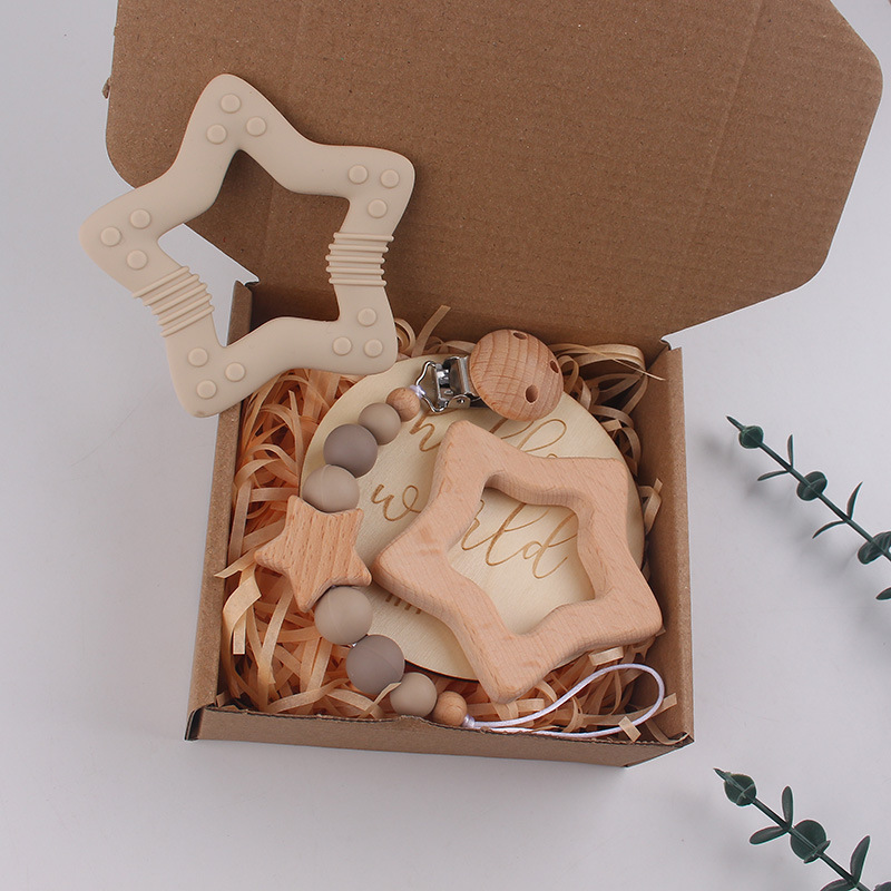 Transfronterizos bebés dentición calmante diente diente conjunto de caja de regalo de diente