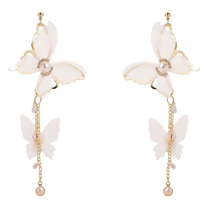 Фея белая кружевная пряжа Бабочка Длинные серьги Фея преувеличенный эльф серии фото-шоу лицо маленькая мягкая подушка клип уха клип