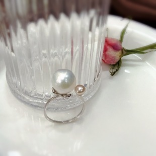 Japanese Ring 925 Sterling Silver Pearl Ring Women's Niche Design Cold Wind Finger Ring Fashion Trendy Double Color Beads