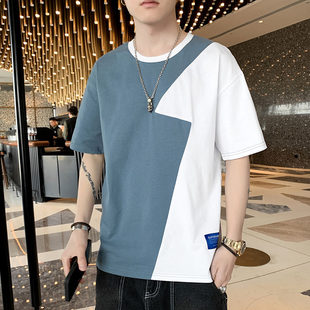 Men's Short-Sleeved T-Shirt 2025 Summer Ins Trend Loose Half-Sleeved Simple Color Matching Versatile T-Shirt Top
