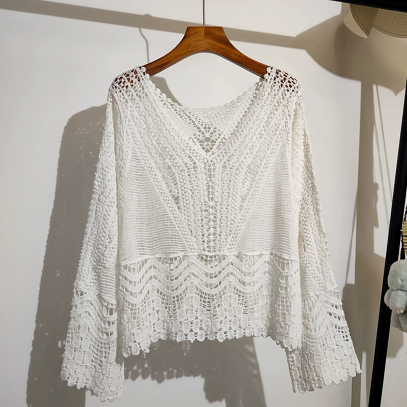 Knitted autumn sweater, long-sleeve, boho style, oversize