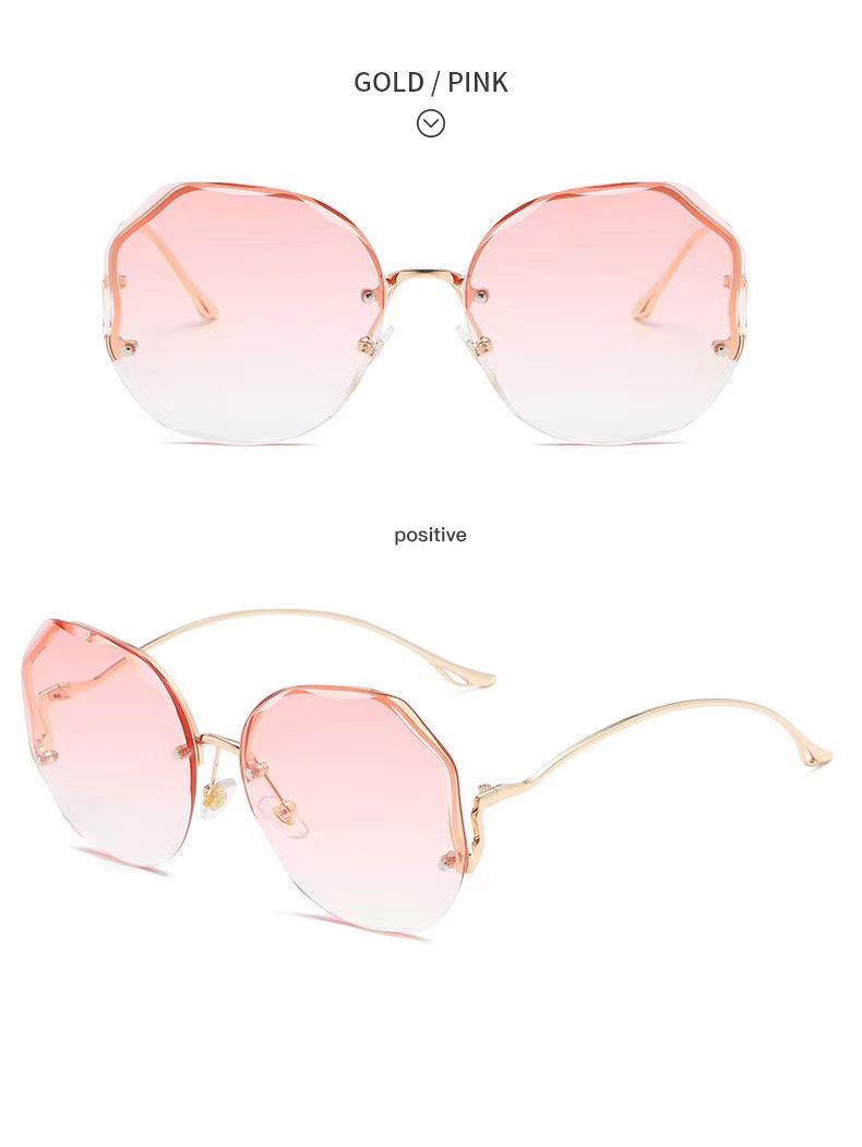 Nouvelles lunettes de soleil à bords coupés sans cadre Tendance européenne et américaine Lunettes de soleil dégradées à film océanique Lunettes de soleil à fleurs en forme de papillon_voghion.com