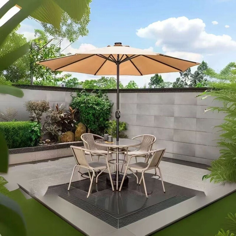 Outdoor Table and Chair Set with Umbrella, Three-Piece Outdoor Leisure Chair Set for Balcony and Yard, Waterproof and Sun-Resistant Rattan Chairs