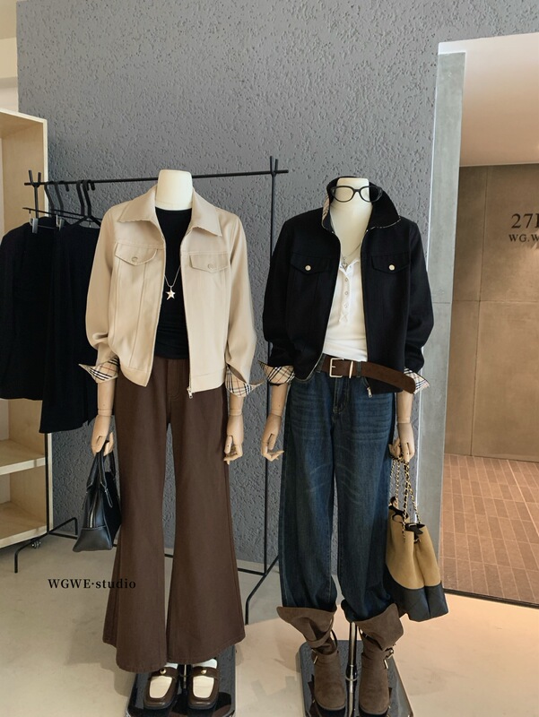 WGWE7259广州十三行女装2025早秋装新款小个子夹克翻领短款短外套|undefined