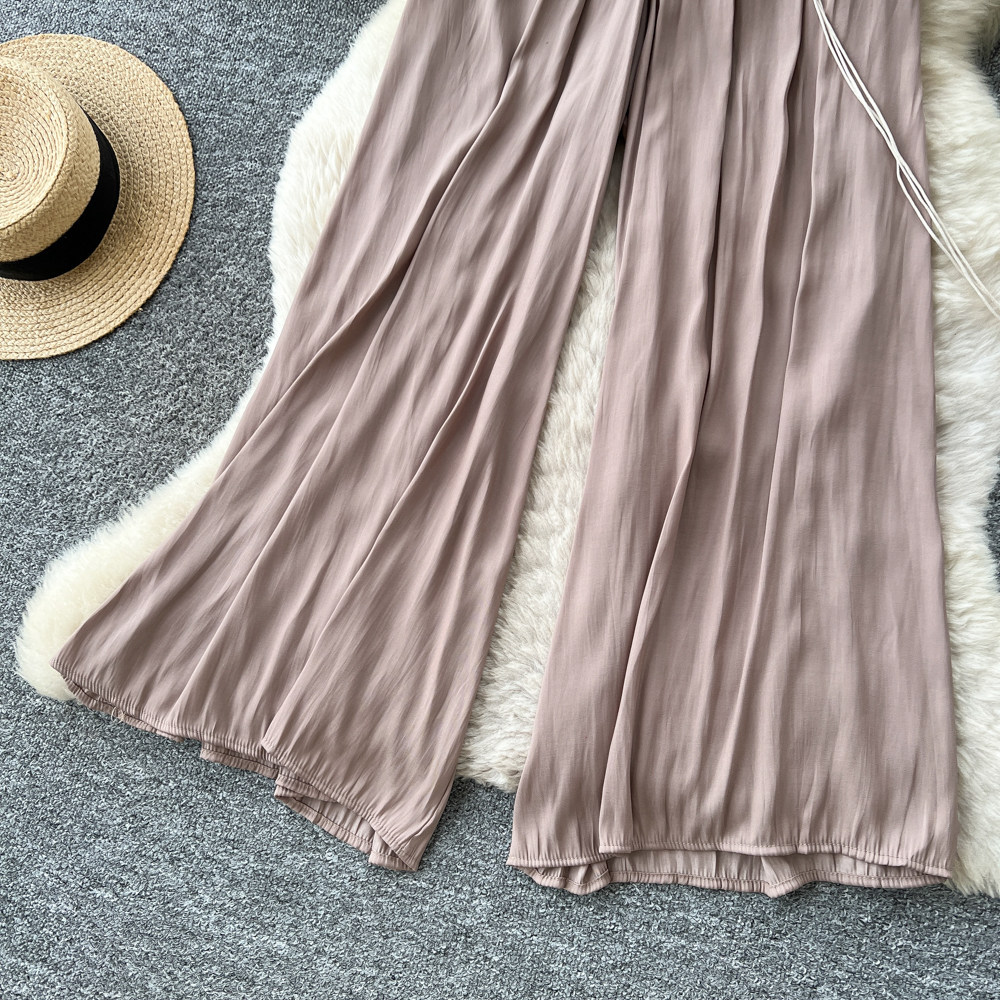 High-Waisted Wide-Leg Pants Korean Style Casual Women's Elastic Waistband Flattering Relaxed Fit For Commuting_ecoleips.com
