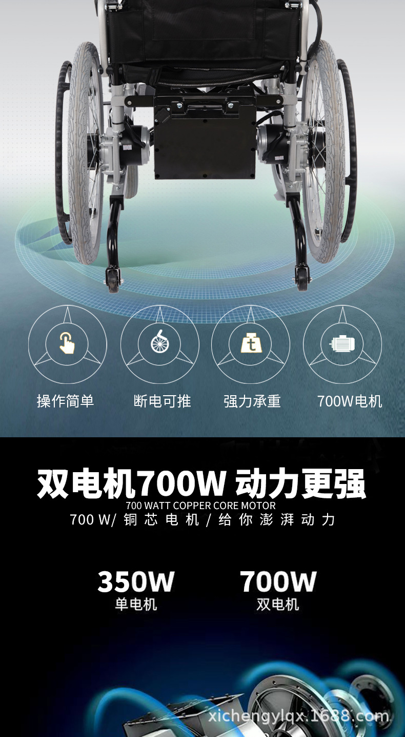 Electric Wheelchair 700W Foldable Portable Smart Large-Wheel Dual-Use Four-Wheel Mobility Scooter for Elderly and Disabled