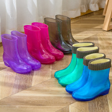 跨境中筒女雨靴女士时尚防滑耐磨防水靴水晶女款水鞋成人透明套鞋