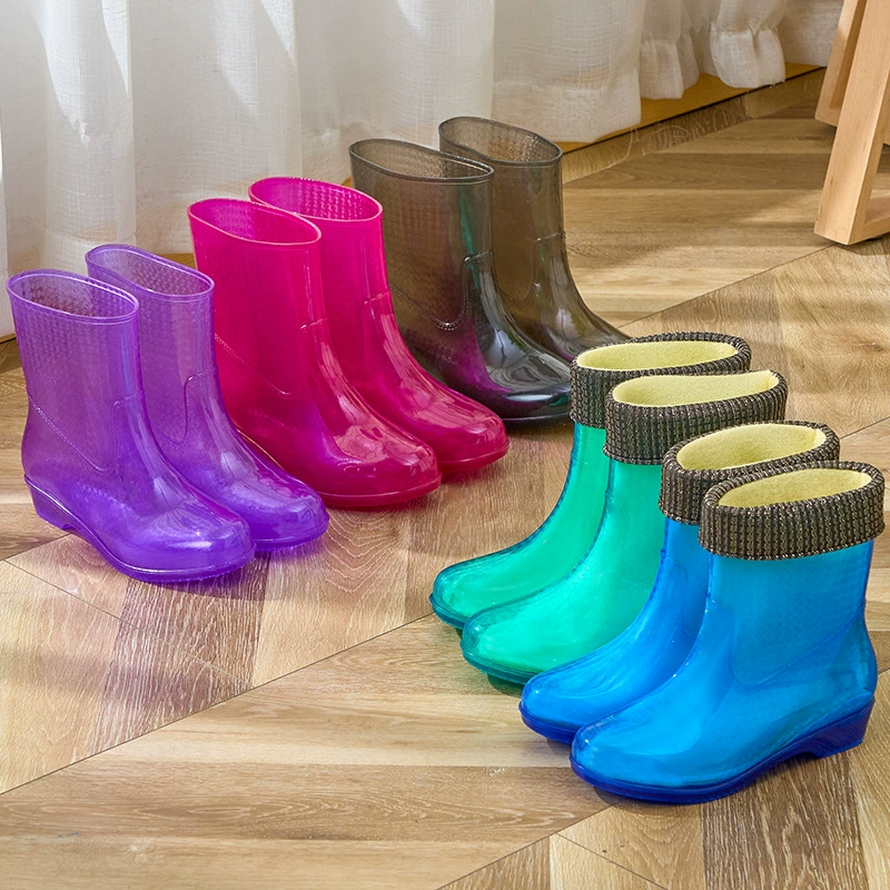 Трансграничные средние женские дождевые сапоги женские модные нескользящие и износостойкие водонепроницаемые сапоги хрустальные женские водяные туфли для взрослых прозрачные туфли