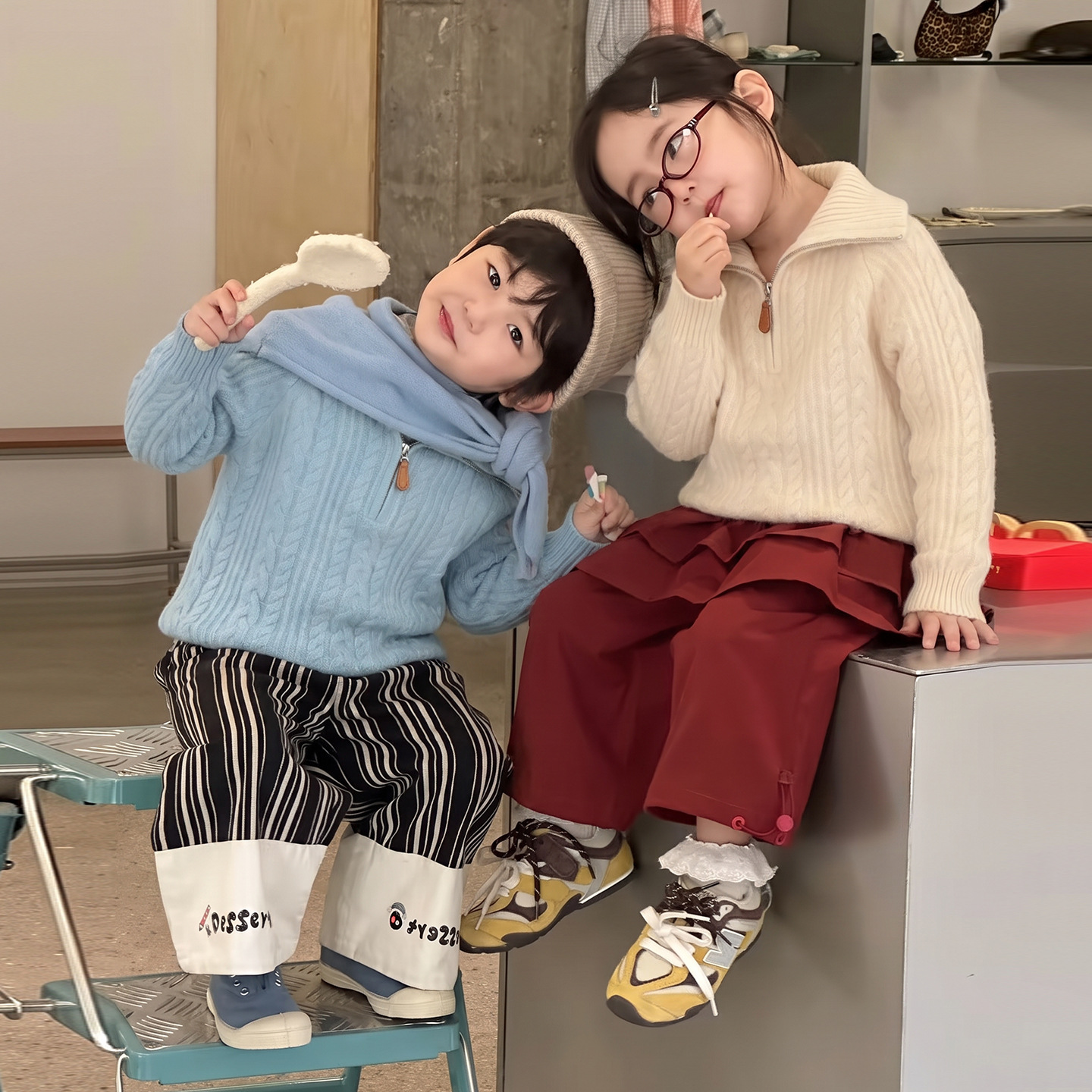 女童秋冬新款纯羊毛加厚慵懒风麻花拉链高领毛衣大儿童宽松针织衫