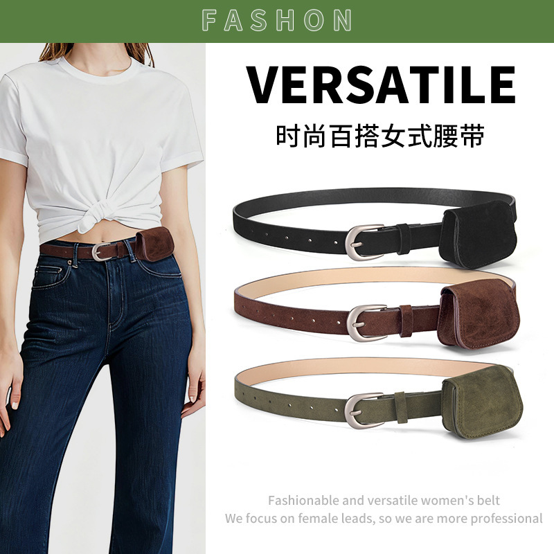 High-End Vintage Suede Belt for Women, Decorative Waist Bag, Fashionable and Versatile, Suitable for Clothes and Jeans, Women's Belt in Ins Style