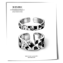 韩版ins风小众设计不掉色滴胶棋盘开口男女节日礼物情侣戒指饰品