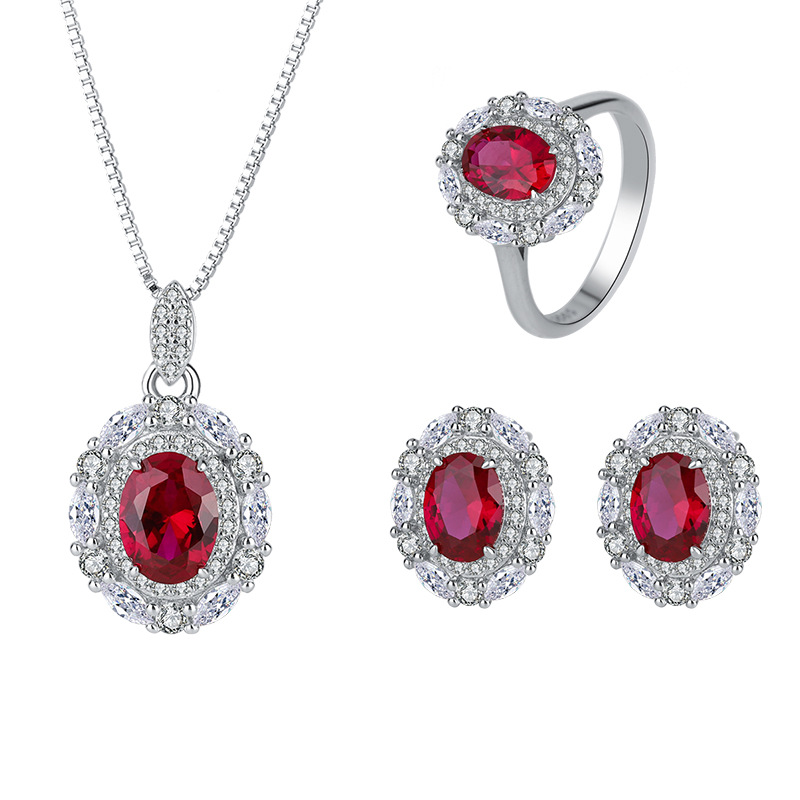 2024 nueva joyería Zhuang Shengsheng, fondo de cobre chapado en oro, simulación, corindón rojo sangre de paloma, traje de estilo simple ovalado, mujer 6*8