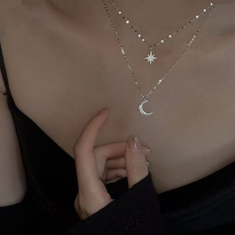 New Versatile Star and Moon Necklace Female Niche Design Ins High-End Clavicle Chain Super Fairy Gift for Girlfriend