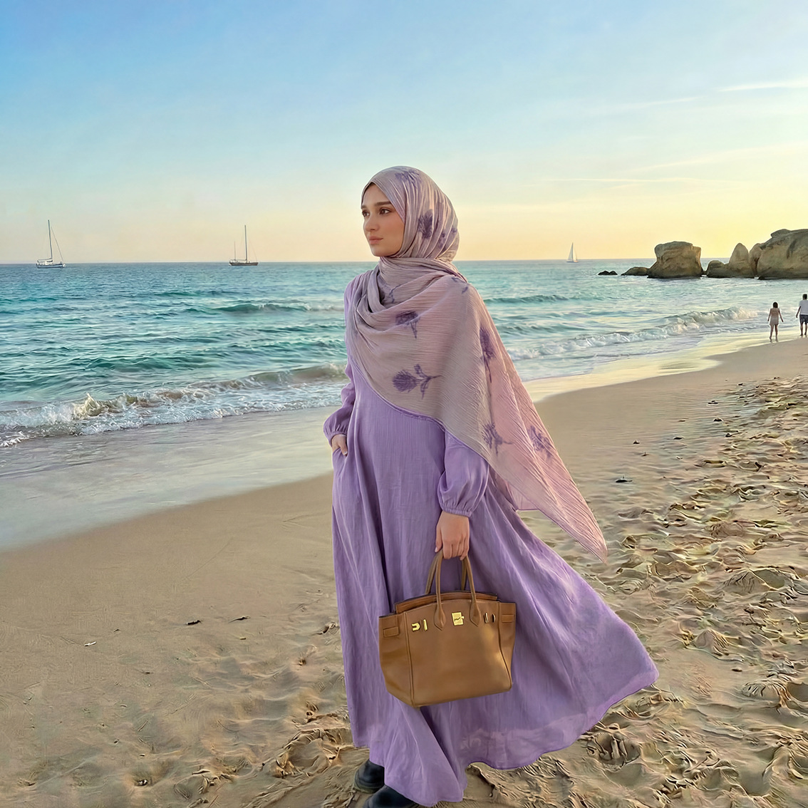 Luxury Floral Embroidered Scarf – Versatile Beach Cover-Up & Sun Protection Shawl (180x70cm, 6 Elegant Colors, Polyester)_voghion.com