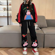 冬季新款个性时尚卡通印花大版街头欧美宽松休闲女卫衣卫裤两件套