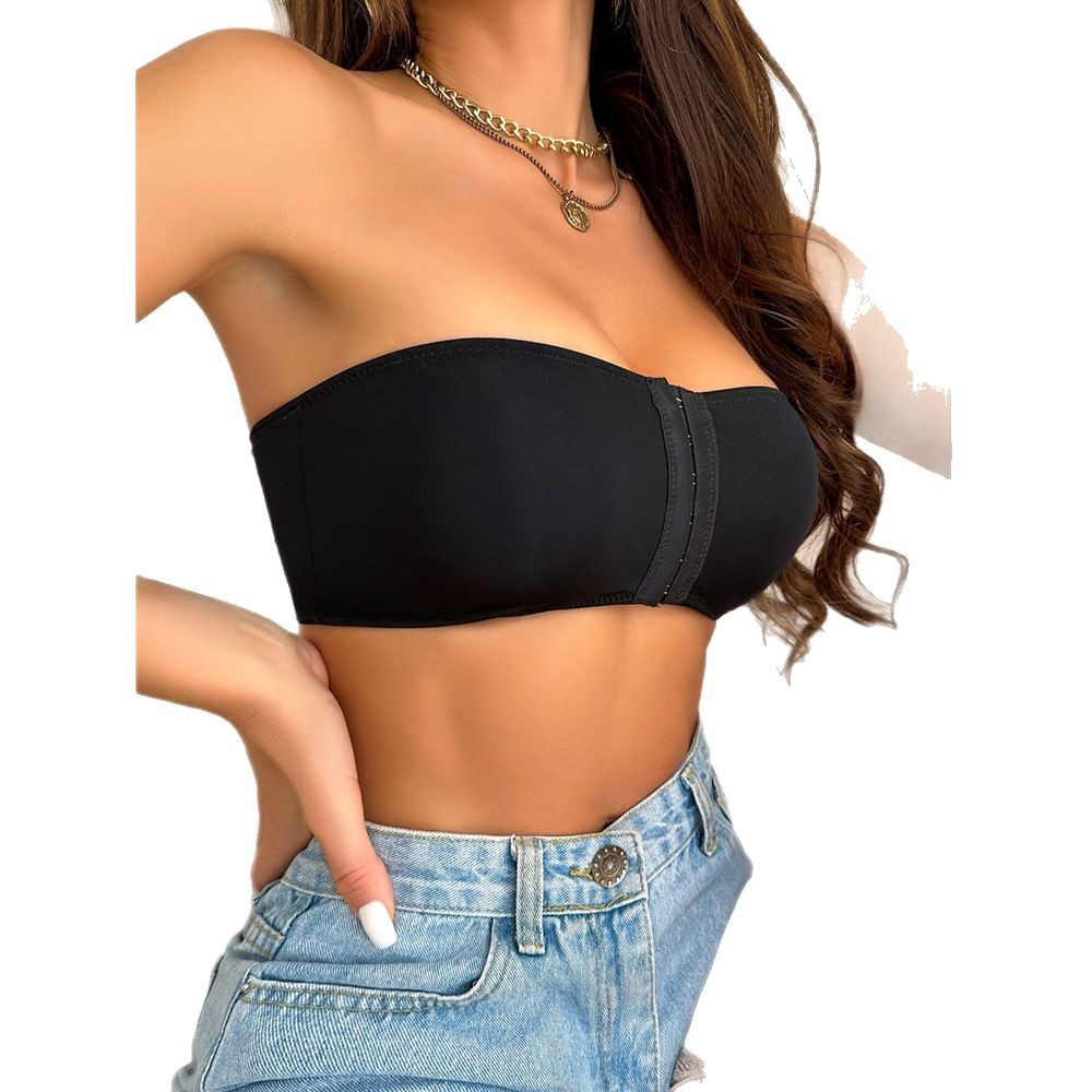 Amazon sexy hebilla delantera top de tubo sin tirantes ropa interior sin costuras sin almohadilla para el pecho sin anillo de acero sujetador de mujer boda al por mayor