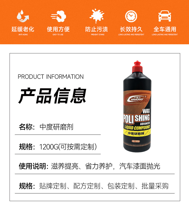 Car Fine Polishing Agent Multifunctional Water-Based Polishing Wax Quick Renovation Liquid Scratch Repair Medium Wax