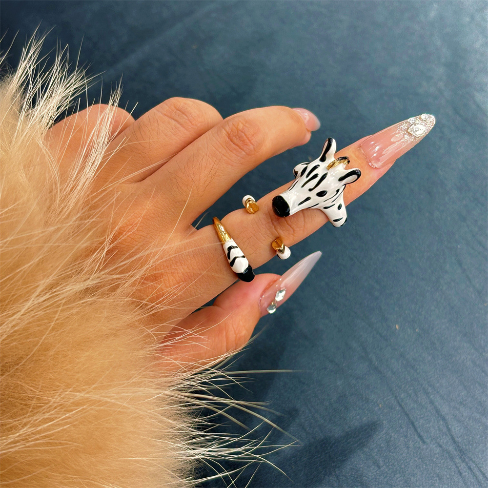 20g Weight Rings Classification 3 Pieces Set Quantity Daily Occasion Iron, Copper Material Zebra Pattern All Seasons Season Women's Gender Plating Design Cute, Simple Style Style Cute Simple Style Zebra Iron Copper Plating Women's Rings 无