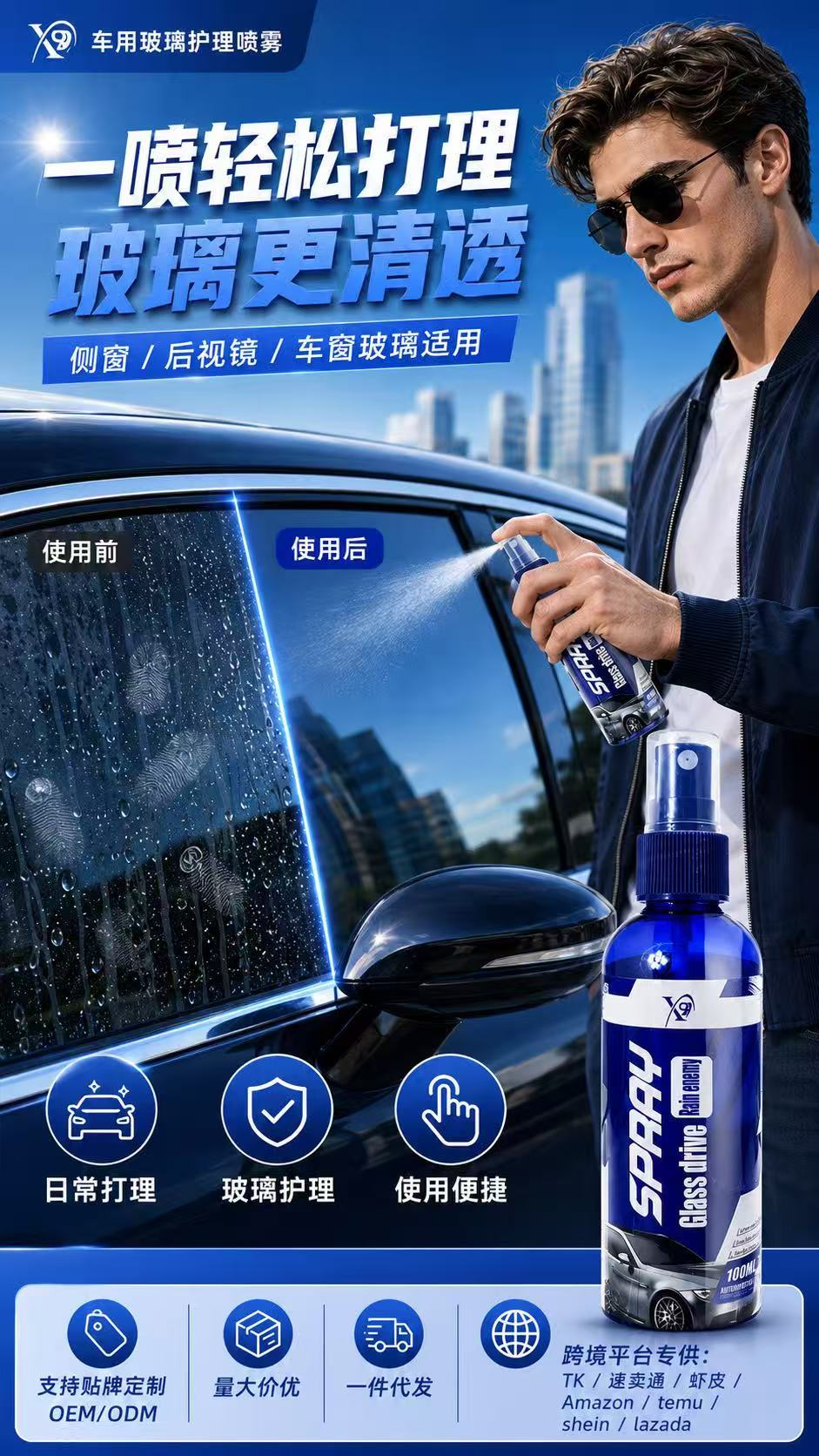Cross-Border Amazon Shopee Car Anti-Fog and Rain-Proof Agent, Rearview Mirror and Front Windshield Coating Anti-Fog Agent, Water Repellent Agent