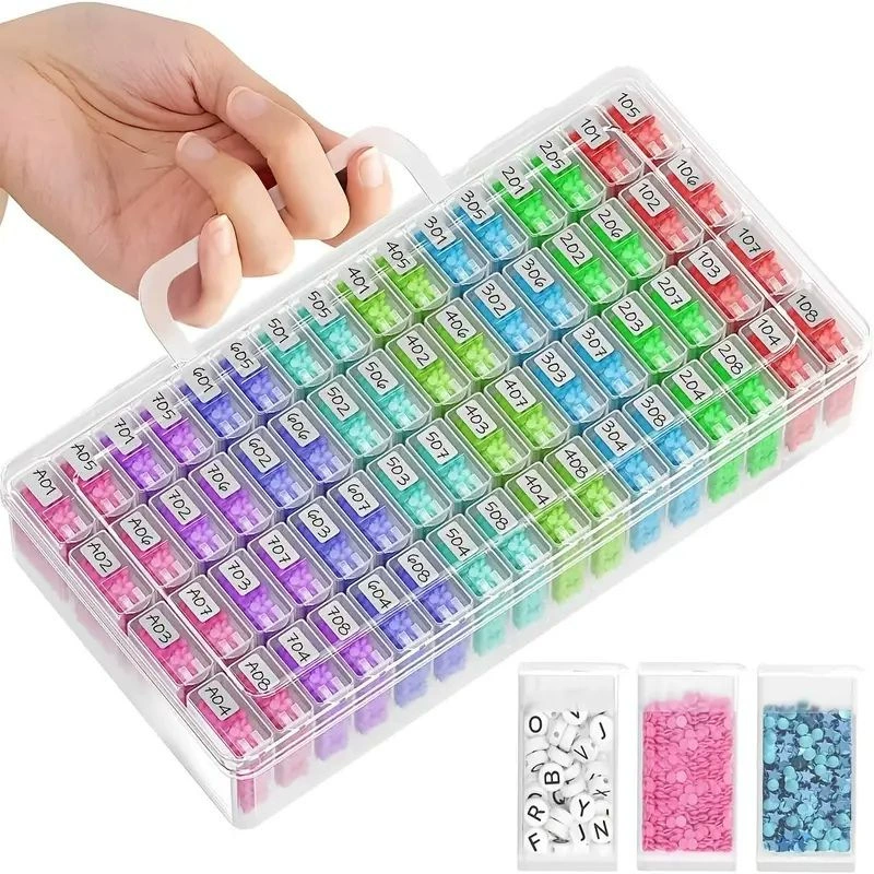 Universal storage system, accessory for manicure, transparent plastic storage box, 64 cells