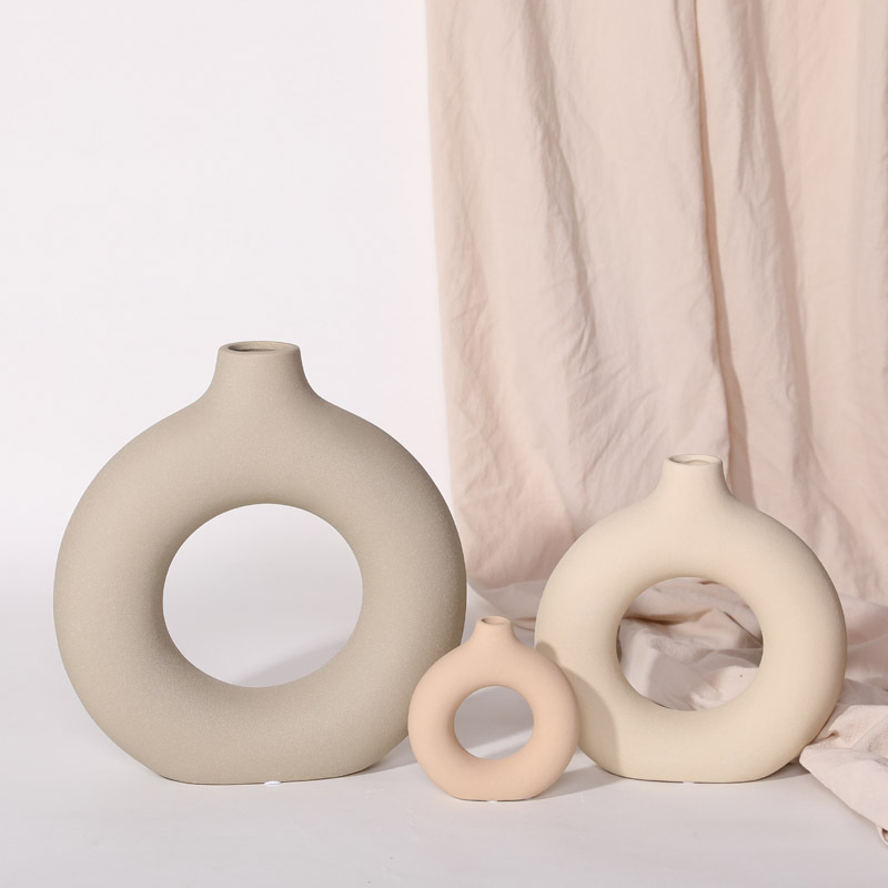 Nordic ins estilo círculo florero de cerámica decoración creativa artesanía Sala arreglo floral hogar 2022 nuevo