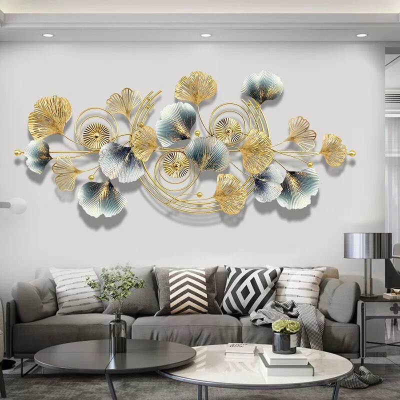 Disassembly and Shipment New Chinese-style Iron Ginkgo Leaf Wall Hanging Cross-border Wall Background Decoration Stereo Sofa Light Luxury Pendant