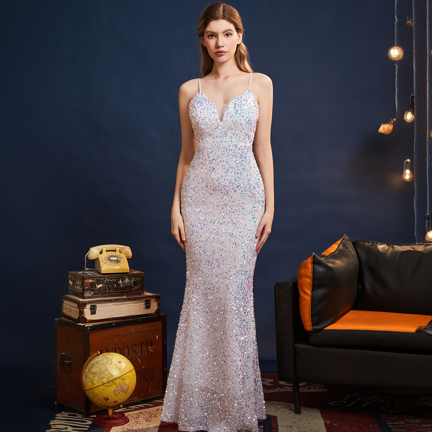 Evening Dress, Feminine, Light Luxury, High-End, Noble, Elegant, Sexy, Slimming Look, Deep V Long Suspender Dress