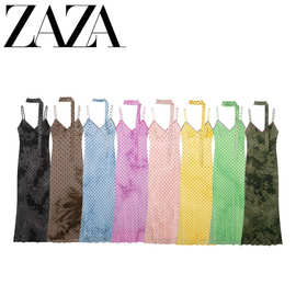 ZAZA 自制欧美风 批发女装 时尚百搭修身包臀收腰波点挂脖连衣裙