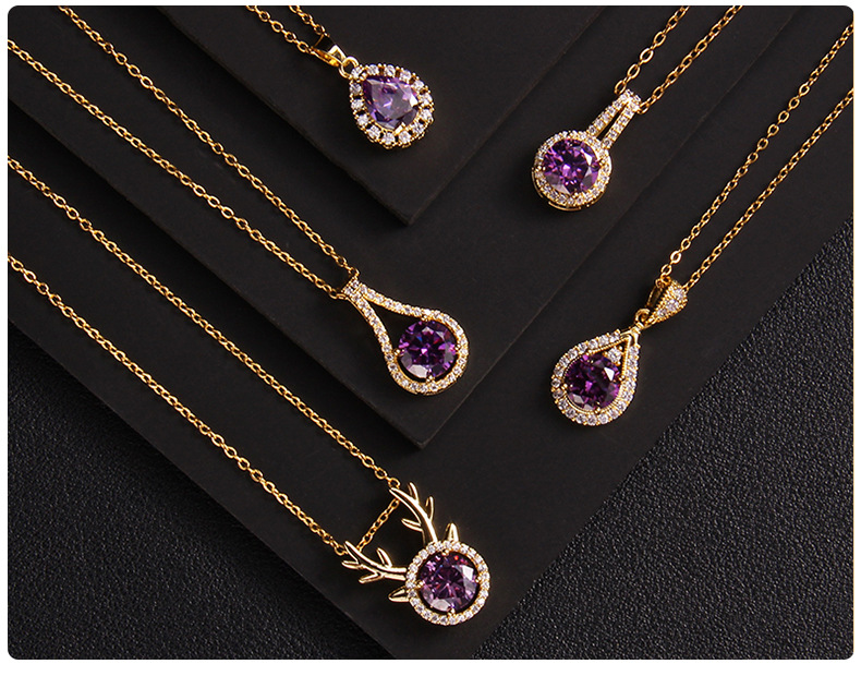 Lady Korean Style Geometric Square Heart Shape Copper Plating Inlay Zircon Pendant Necklace display picture 3