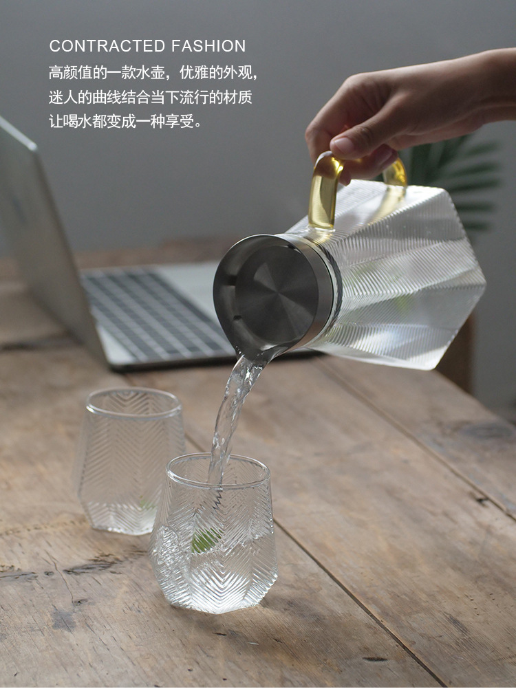 Juego de vidrio traje taza de vidrio resistente al calor botella de agua fría vidrio de gran capacidad botella de agua fría para el hogar incoloro transparente pastoral
