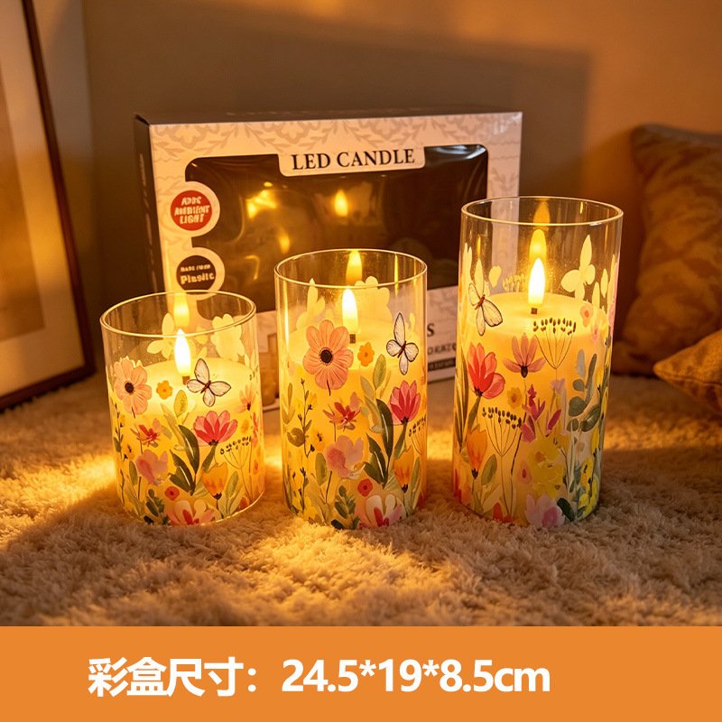 Acrílico personalizado LED simulación vela electrónica cumpleaños propuesta de compromiso decoración romántica atmósfera floral lámpara de aluminio